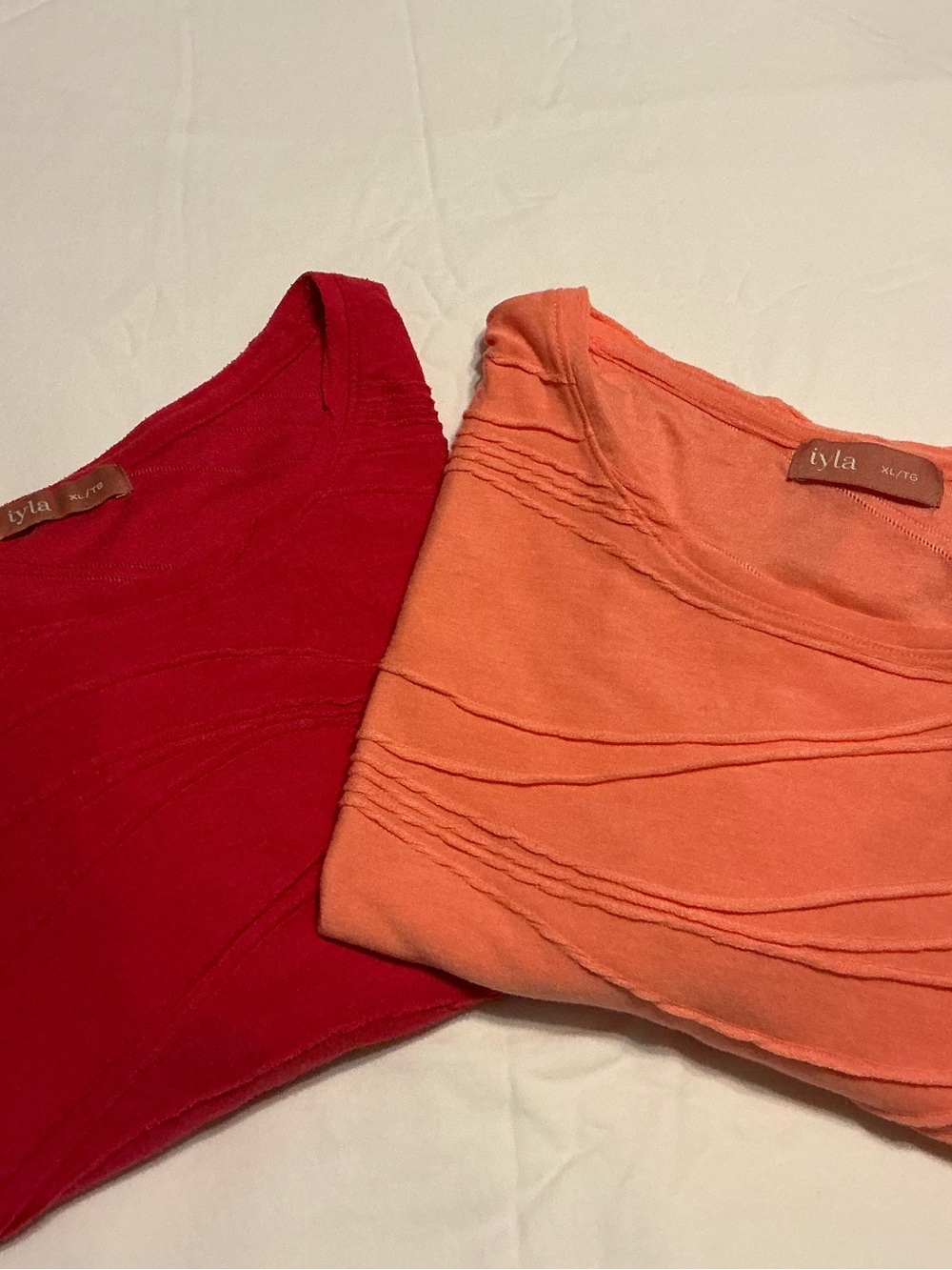 Bundle of Two Ilya Ribbed Wave Knit Tees Pair Coral & Magenta